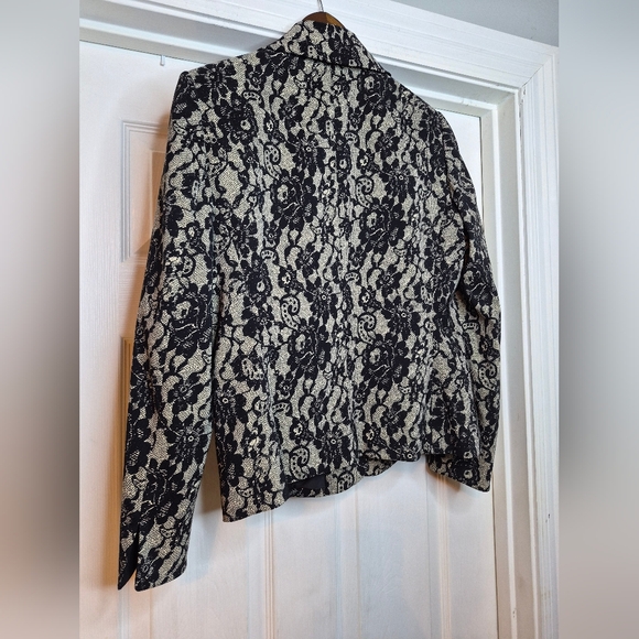 Le Suit Black and Cream Floral Lace-Effect Women's Jacket Size 8 - Picture 7 of 9